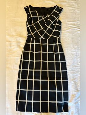 Karen Millen Black & White Sheath Dress with White Windowpane Check